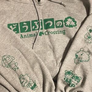 Gray Animal Crossing Hoodie With Character Sleeves Japanese Text